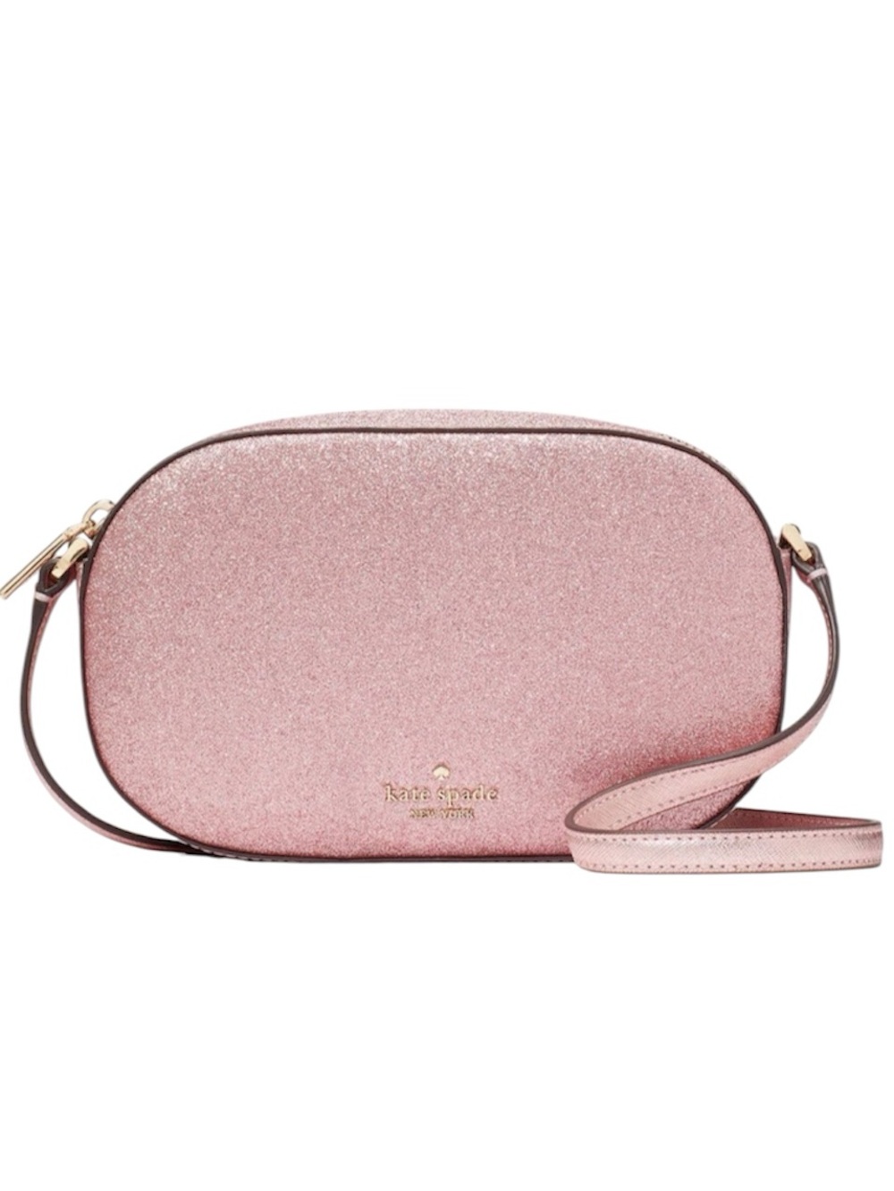 NWT Kate Spade glimmer Glitter oval camera bag Crossbody Mitten Pink